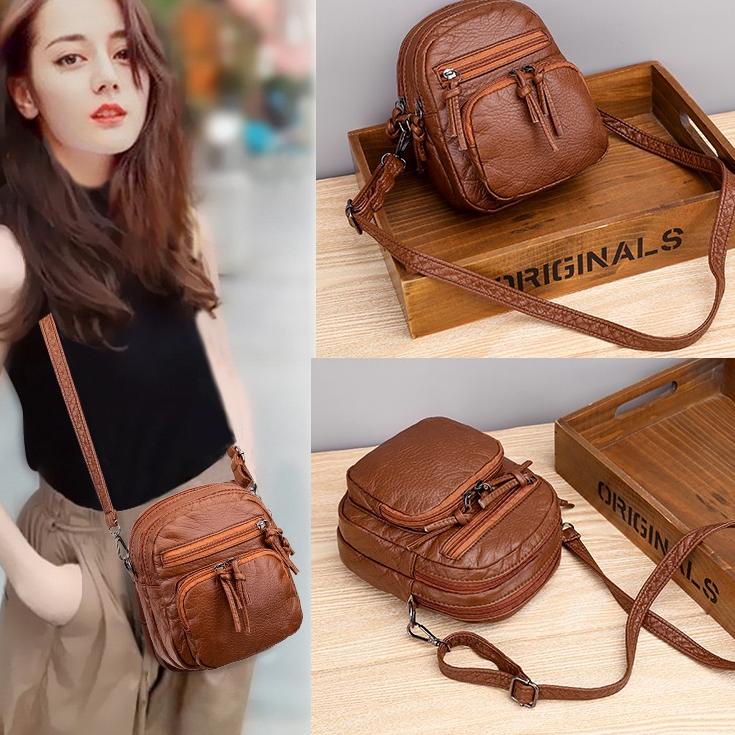 TAB.89925 ‑ TAS SELEMPANG WANITA IMPORT KULIT COKLAT HECANA TA436B7 PREMIUM ORI SLING BAG KOREA REMA