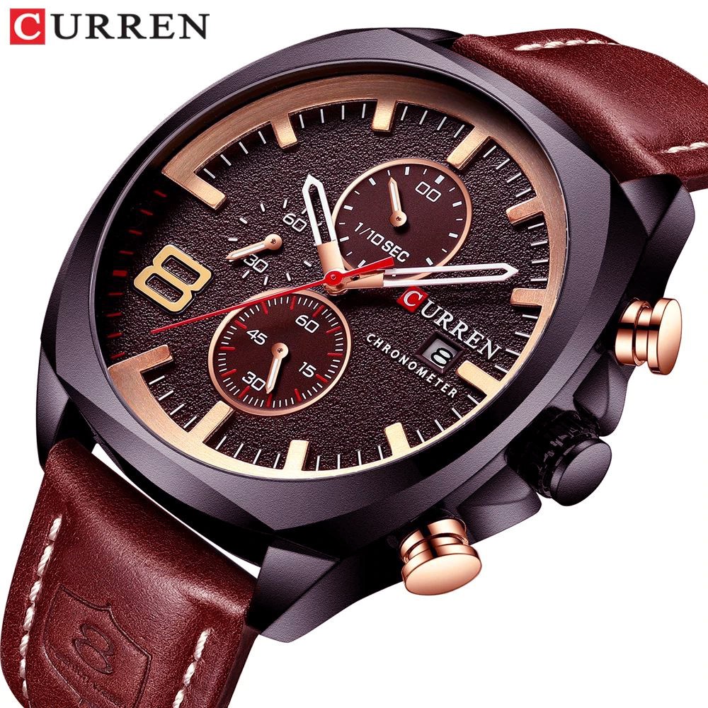 CURREN 8324 Jam Tangan Pria Analog Tali Kulit Chronograph Aktif WATCHKITE WKOS
