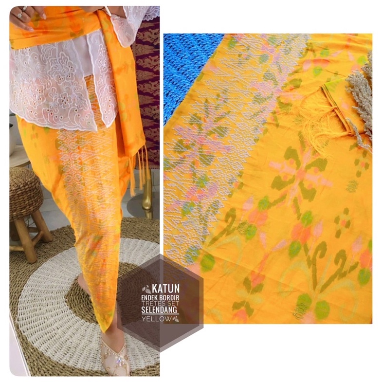 Katun Endek Bordir tumpal tretes set selendang