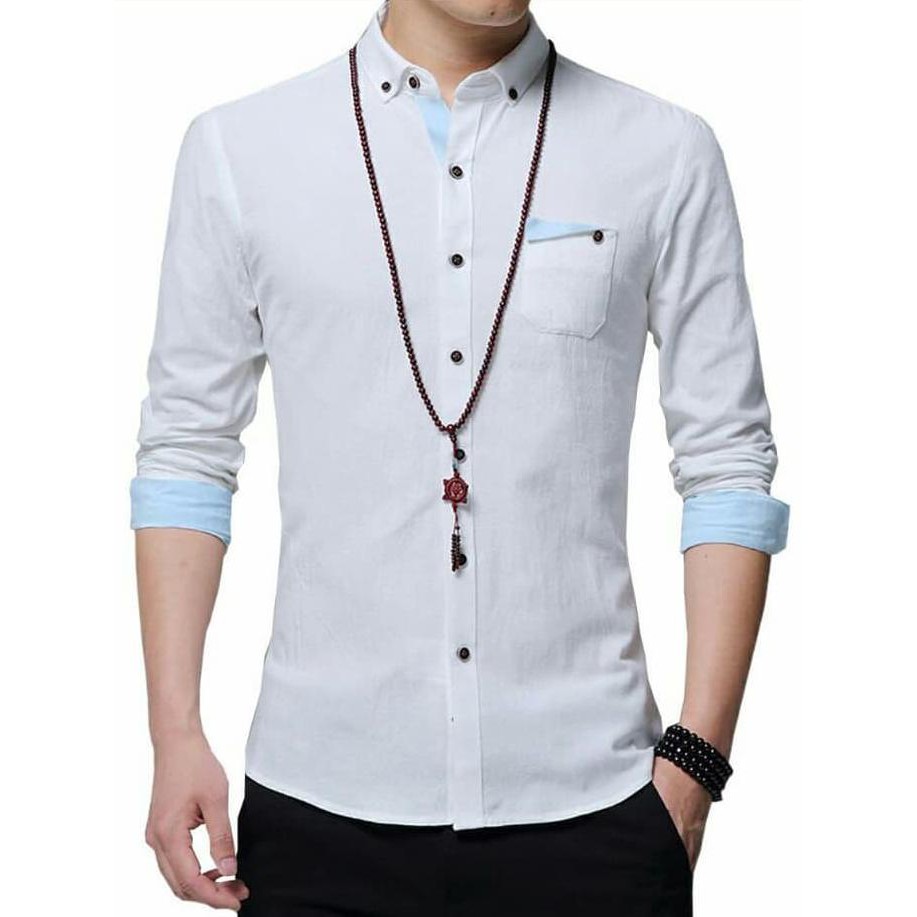 promo kemeja fashion man zara copy bulton - putih terbaru