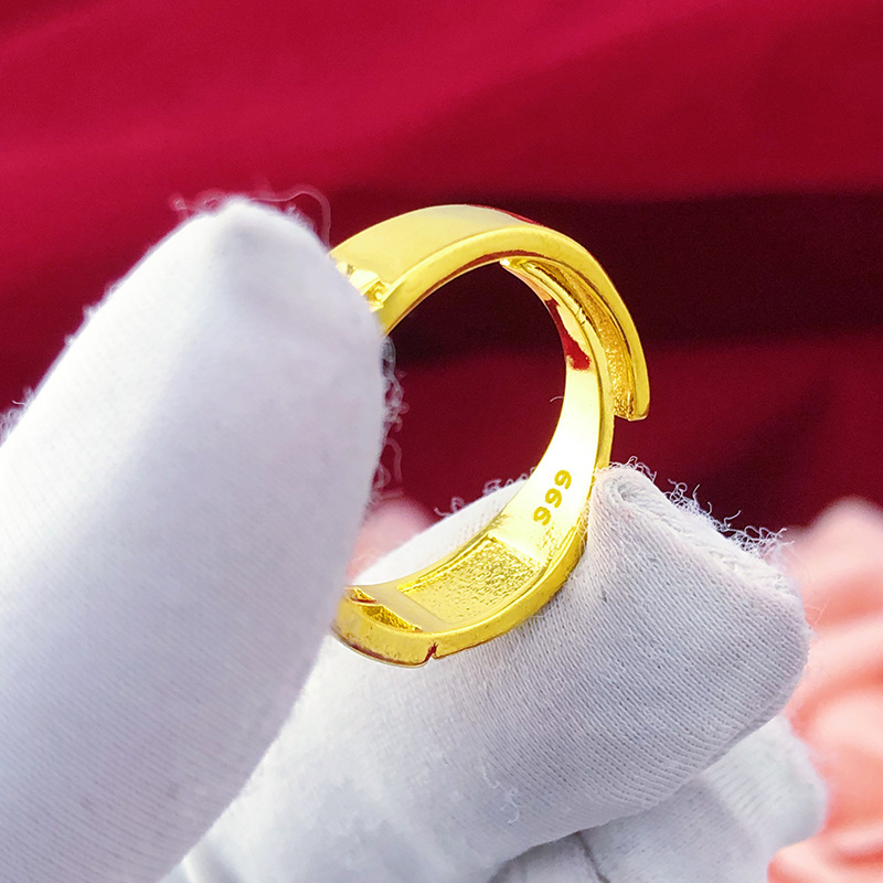 Cincin Sempoa Lapis Emas Asli Kadar 375 Model Terbuka Dapat Disesuaikan Gaya Retro Korea Untuk Wanita
