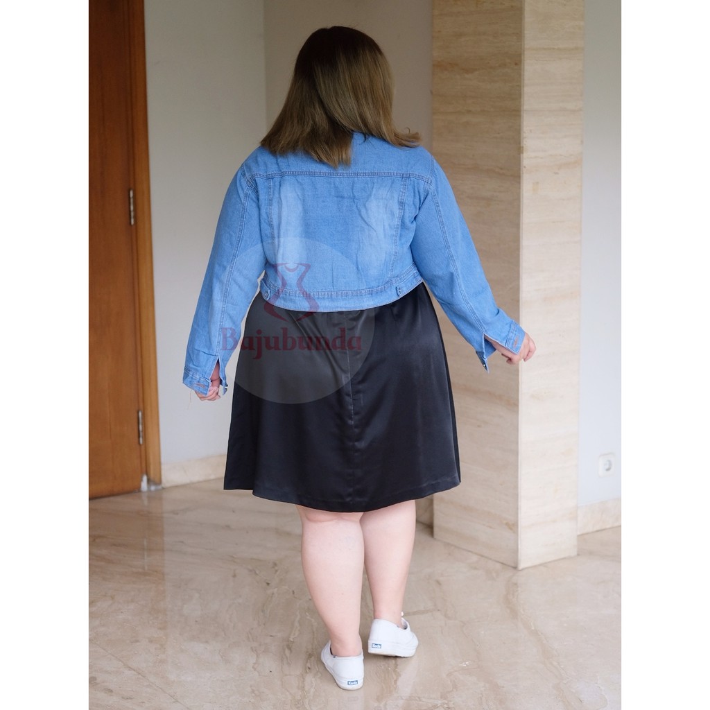 LD 120 JAKET CROP JEANS JUMBO WANITA JACKET DENIM BIG SIZE