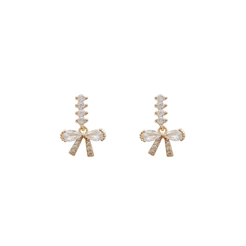 Anting Tusuk Sterling silver 925 Desain Pita Hias Zircon Mewah Untuk Wanita