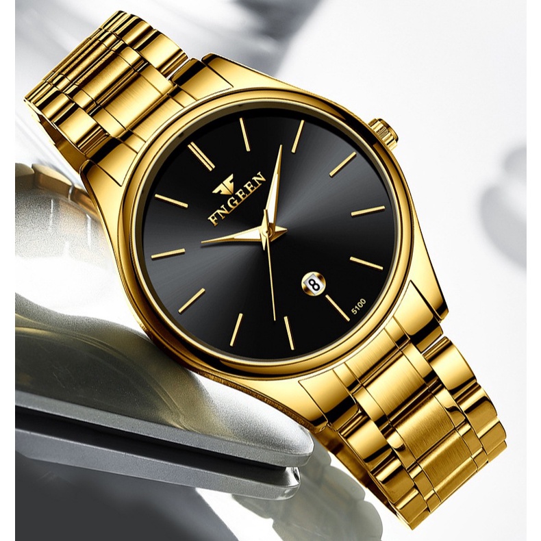 JAM TANGAN PRIA FNGEEN JAM046G1 IMPORT GOLD PREMIUM RANTAI EMAS ANALOG MURAH ORIGINAL ANTI AIR OKUMI