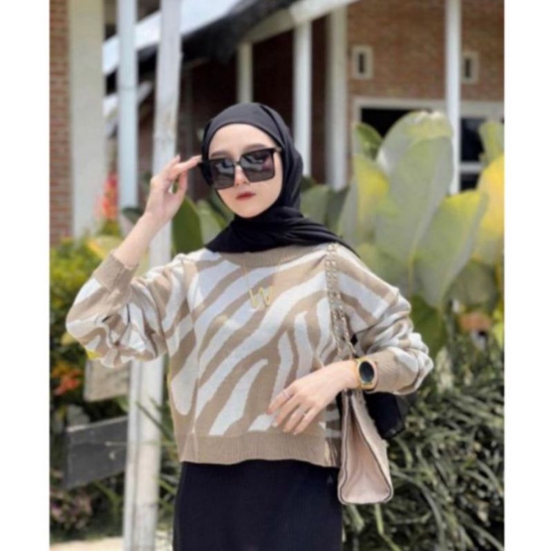 Sweater rajut zebra | Arabela Zebra Crop Blouse | sweater PREMIUM | swater blus