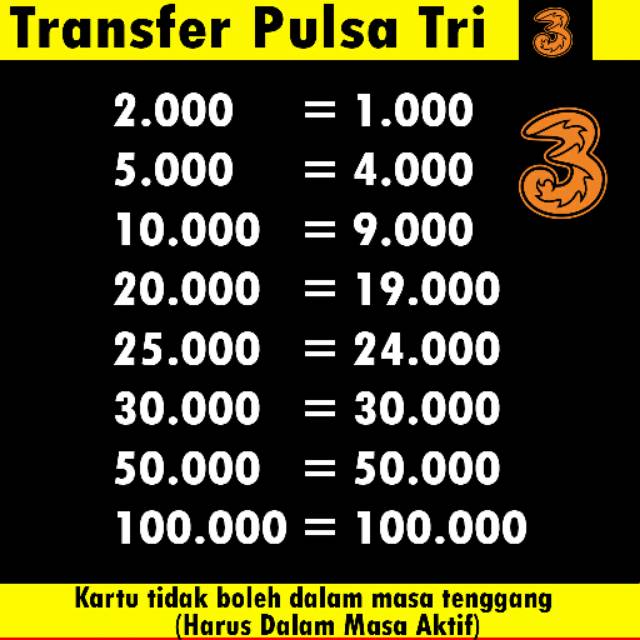 Transfer pulsa Tri Three 10.000
