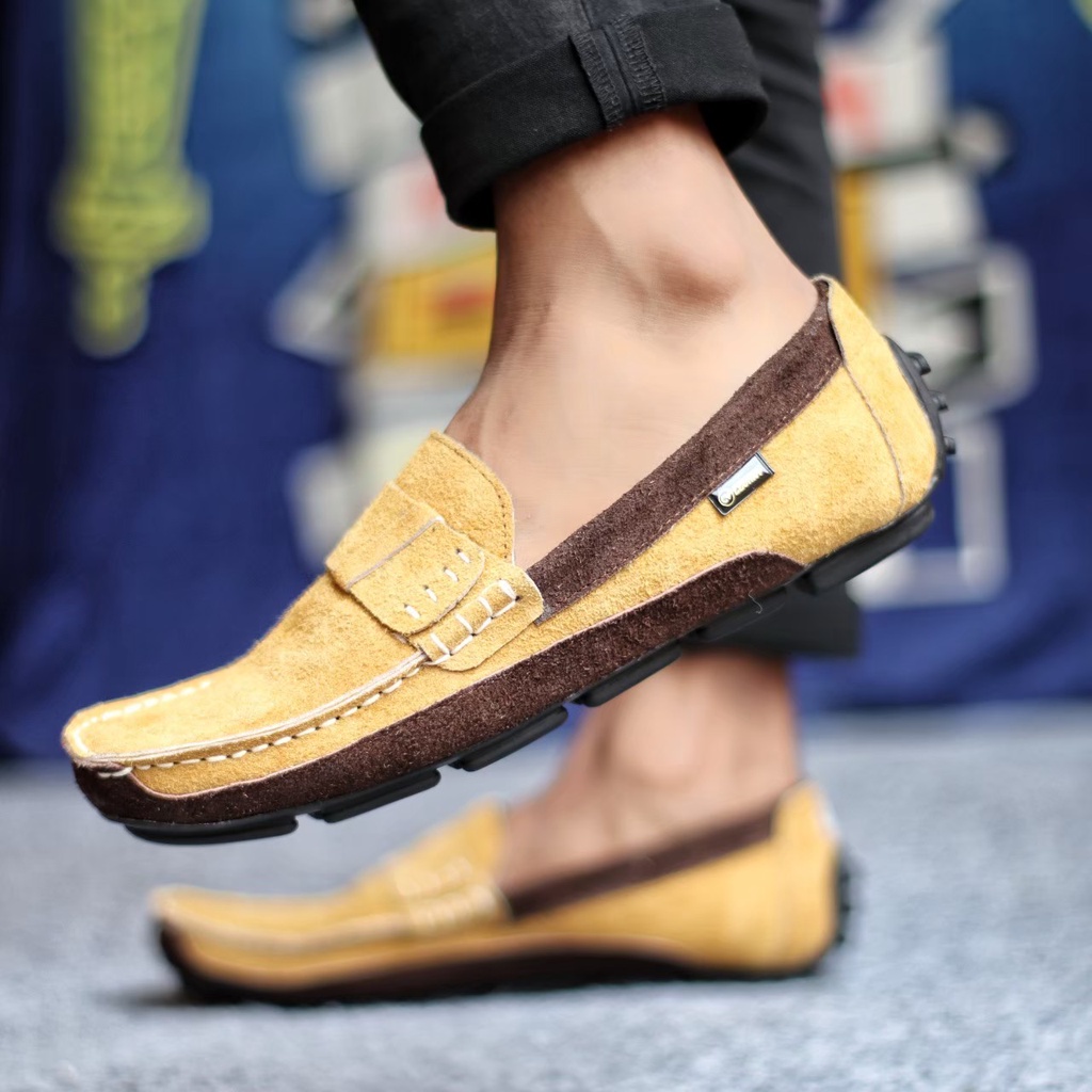 ENOZSTORE X GULLIT - Sepatu Formal Pria Slip On Kasual Kerja Santai Slop Kulit Suede Cowo Keren Ringan Nyaman