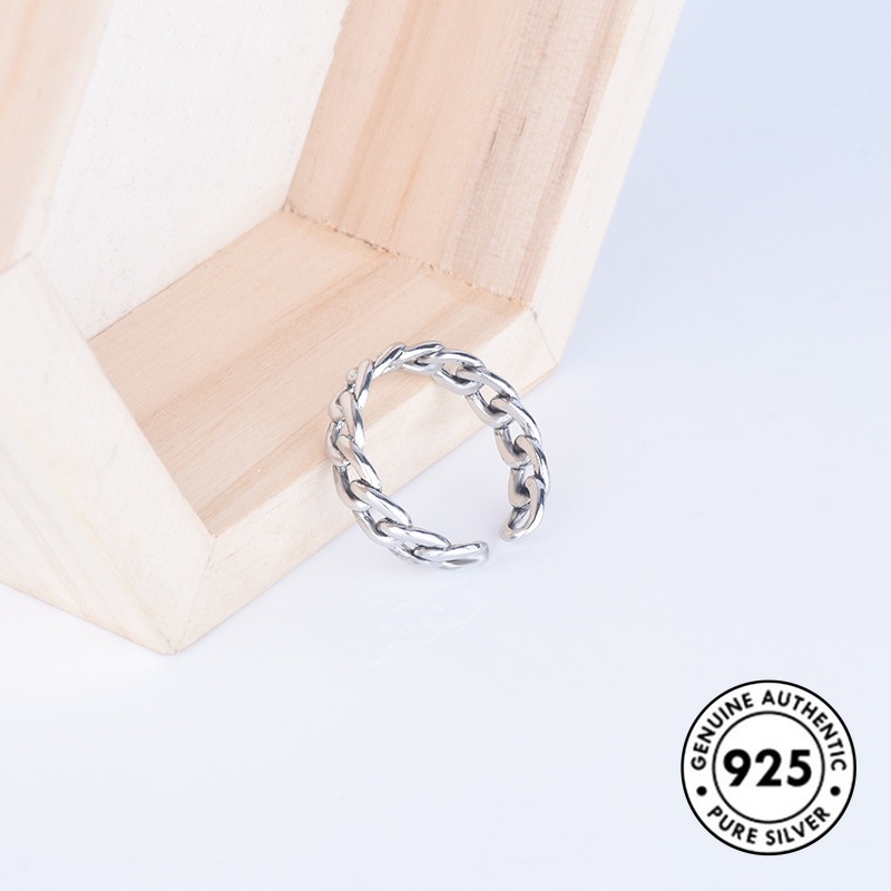 Cincin Rantai Model Terbuka Bahan S925 Silver Gaya Retro Punk