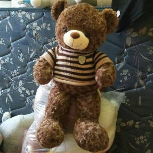 boneka teddy bear sweater mewah 55cm stripe teddy beruang import lembut