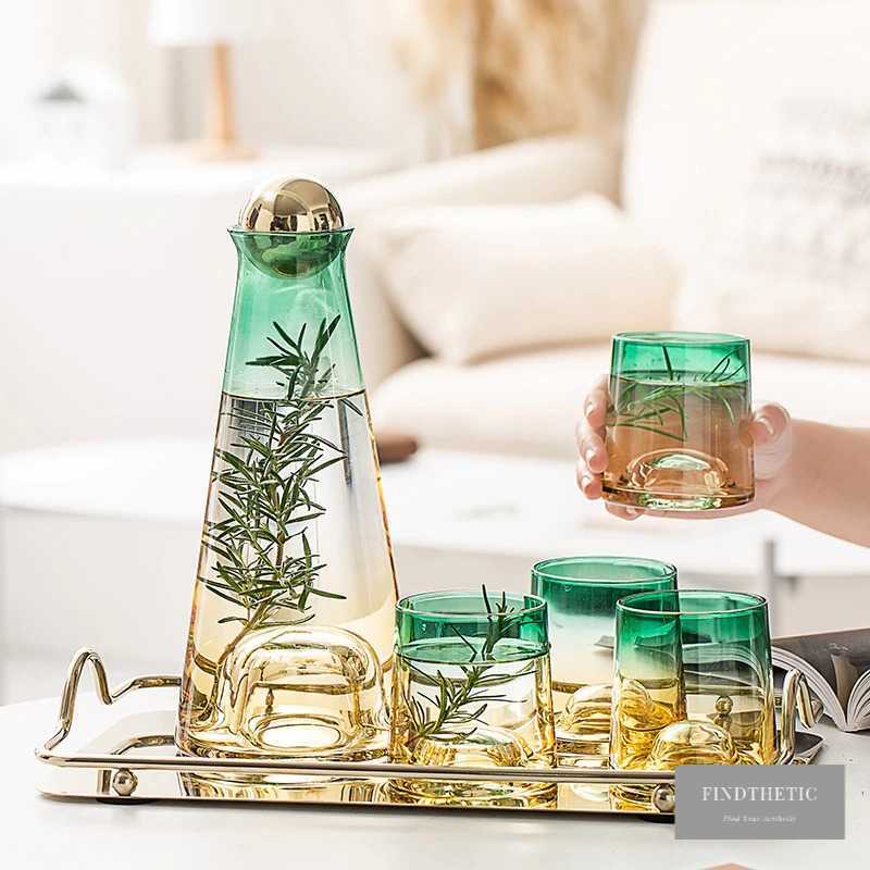 Pitcher Teko Set Cangkir Teko Kaca Set 4 Cups 1 Unik Estetik Botol Pitcher Luxury