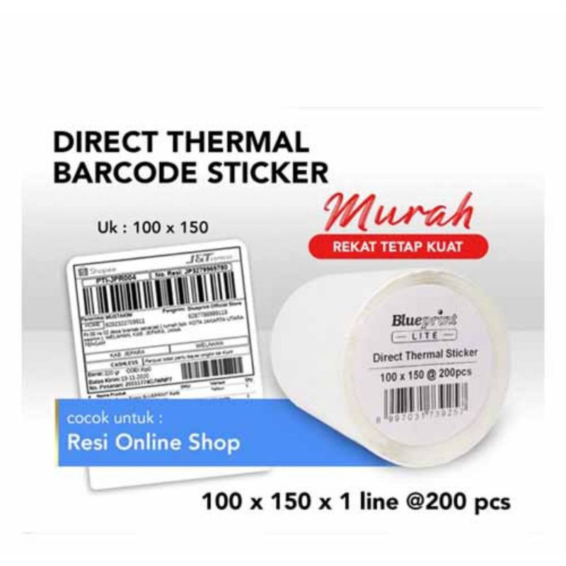 Direct thermal barcode sticker resi untuk online 100 x 150