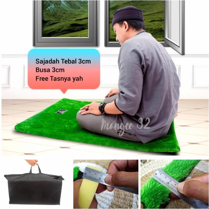 Sajadah Busa Tebal 3Cm Bulu Lembut/Rasfur+Free Tas Sajadah