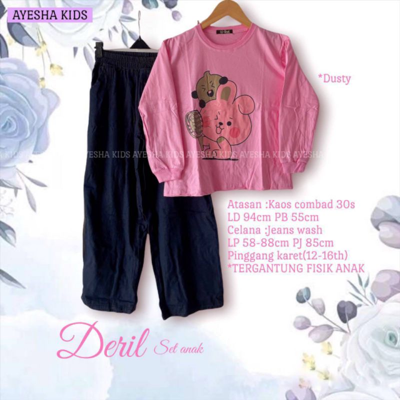 DERIL SET CELANA KULOT JEANSWASH ANAK TANGGUNG BT21 RECOMMENDED