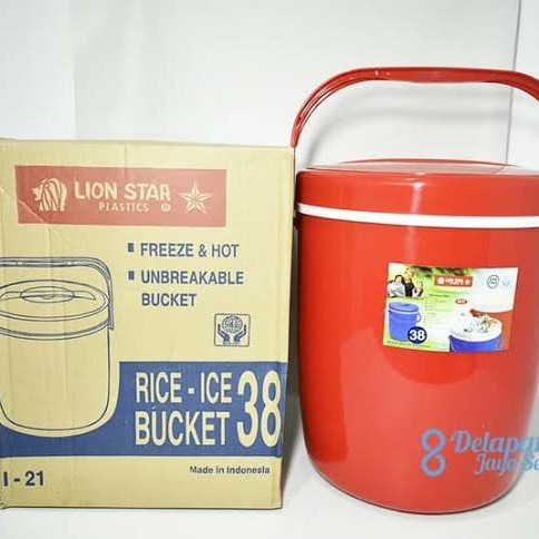 Rice Bucket Jumbo Besar Kapasitas 38L + Centong Nasi Premium Lion Star Tahan Panas Dingin Lama Termo