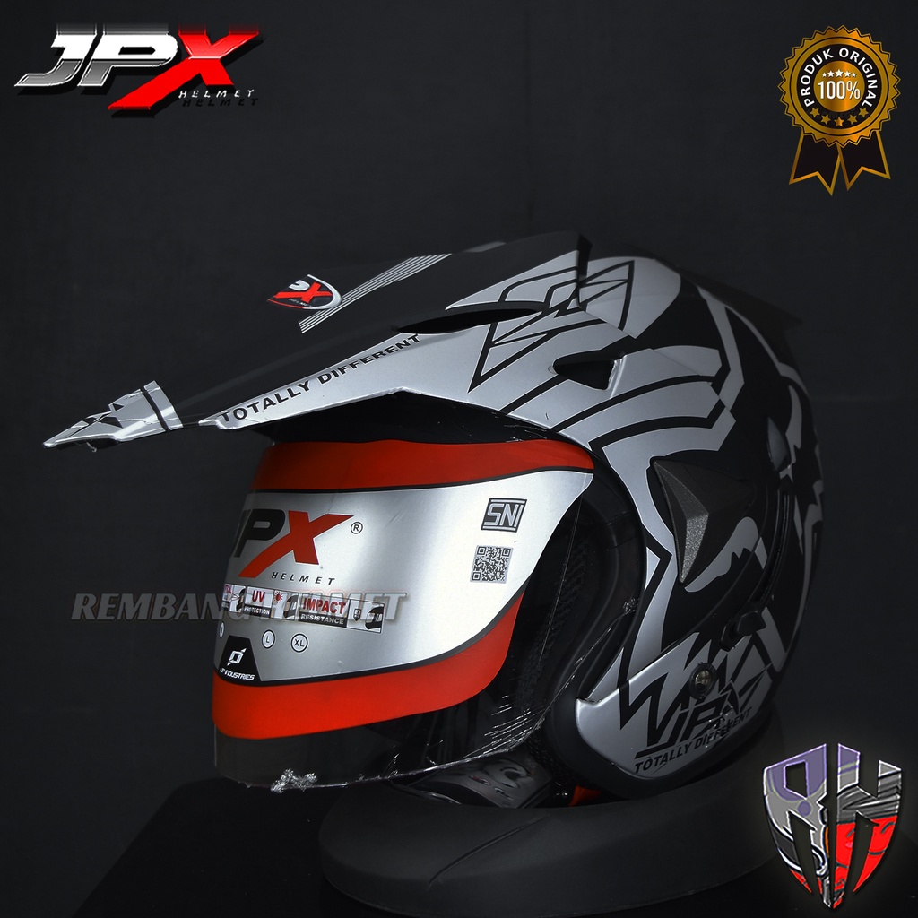 HELM JPX SUPERMOTO MOTIF WILD RIDER BLACK DOFF, HELM HALF FACE, HELM SEMI CROSS, JPX OFFICIAL