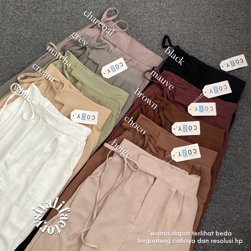 SIVALI Janelle Pants - Celana kulot Highwaist Crinkle Loose Pants - Cullote Pants