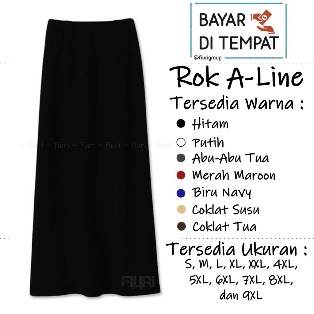 FIURI - Rok Kain Hitam Jumbo Panjang Model A - Rok Kain Model A - A-Line Skrit - Rok Kerja Pelatihan Ospek Perawat Maba Mahasiswa Baru Muslimah Syari Murah Promo Diskon - Rok Dinas - Rok Putih Cokelat Coklat Abu Abu Hitam Besar Big Size