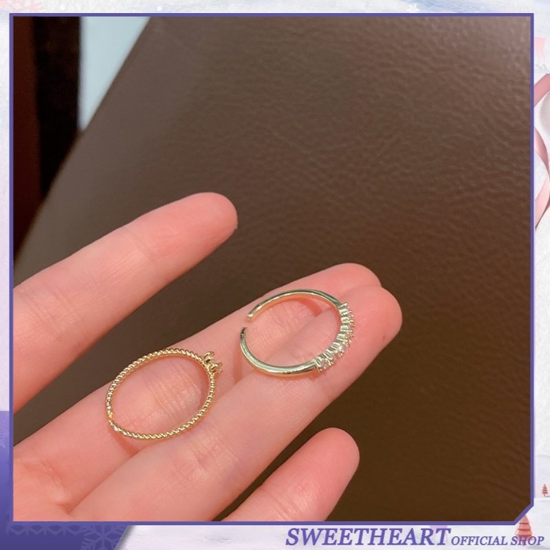 2pcs / set Cincin Zircon Flash Bentuk Hati Gaya Korea Untuk Wanita