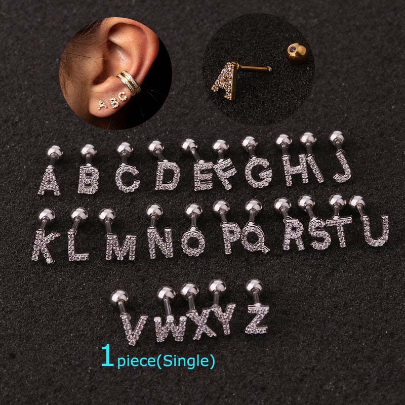 1Piece U-Z 16G Small  Initial Alphabet English Letter Helix Earrings Pinna Rook Piercing