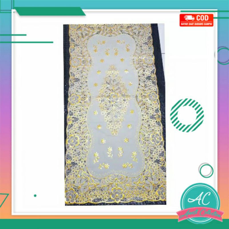 Taplak meja hias tamu motif bunga batik gold emas mewah bahan vinyl 40x85cm