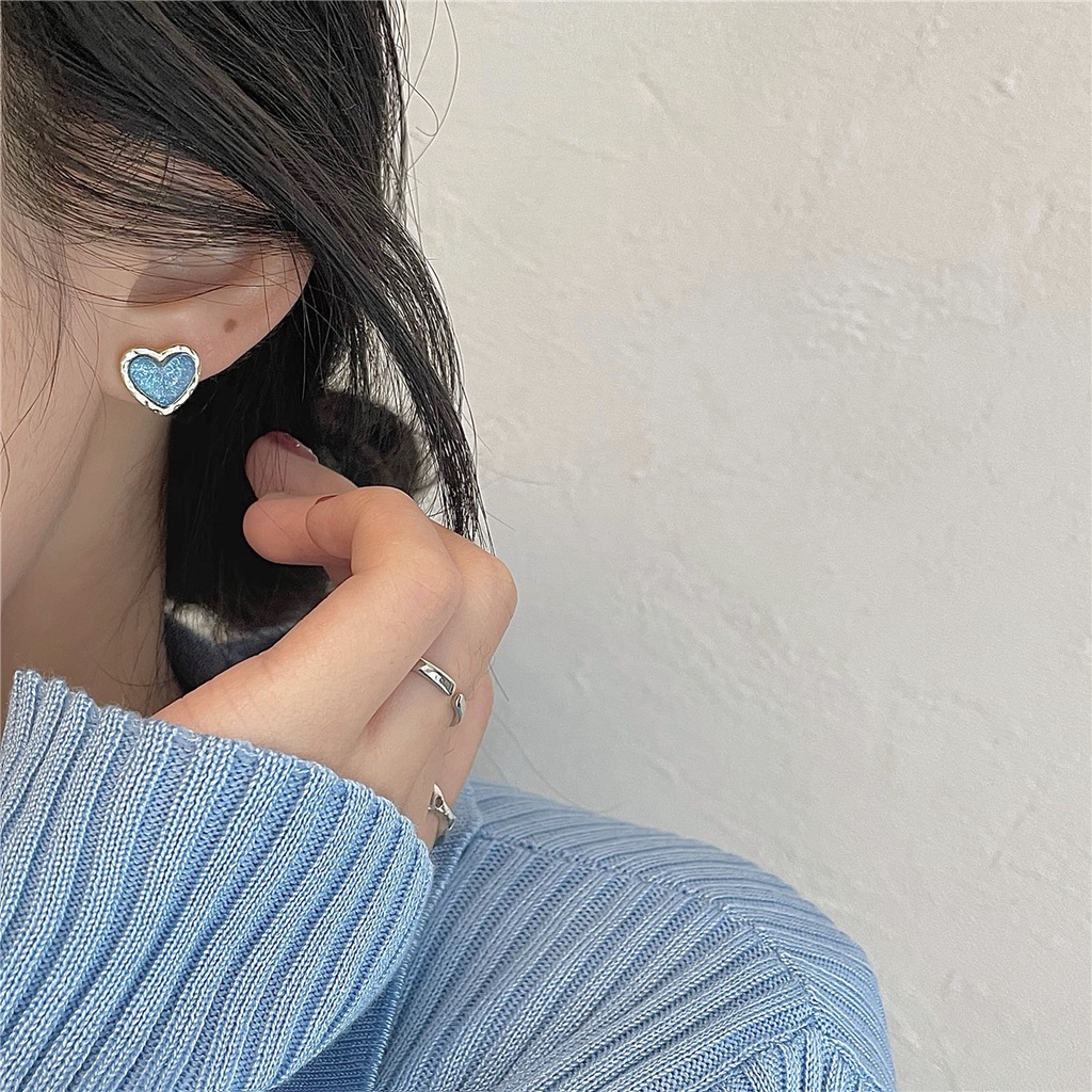 Mini Biru hati mencintai stud anting-anting untuk Wanita Baru fashion kepribadian sederhana dan anti