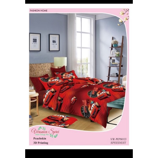 sprei microtex motif Cars merah