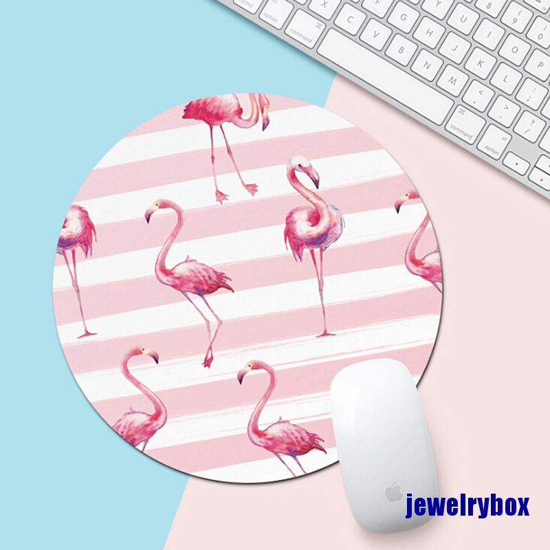 Mouse Pad Bentuk Bulat Motif Flamingo Bahan Karet Anti Slip