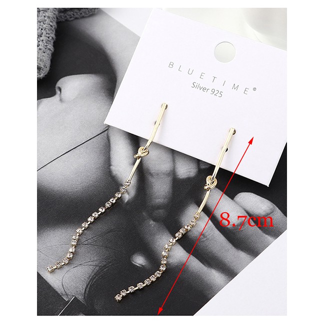 LRC Anting Tusuk Fashion Gold Plated Gold Crystal Fringed S925 Silver Needle Earrings Y62780