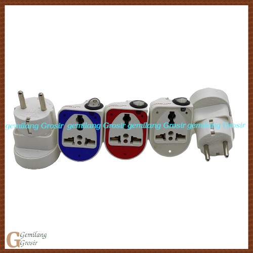 Colokan Sambungan Serbaguna Penghubung Adaptor / Charger Laptop Casa Hp Iphone Gepeng Pipih Ke Bulat 3 Lubang 2 Kaki - Colokan Over Steker Saklar On Off Merk LOYAL - Saklar Multi International Merk Loyal Dengan Saklar On Off