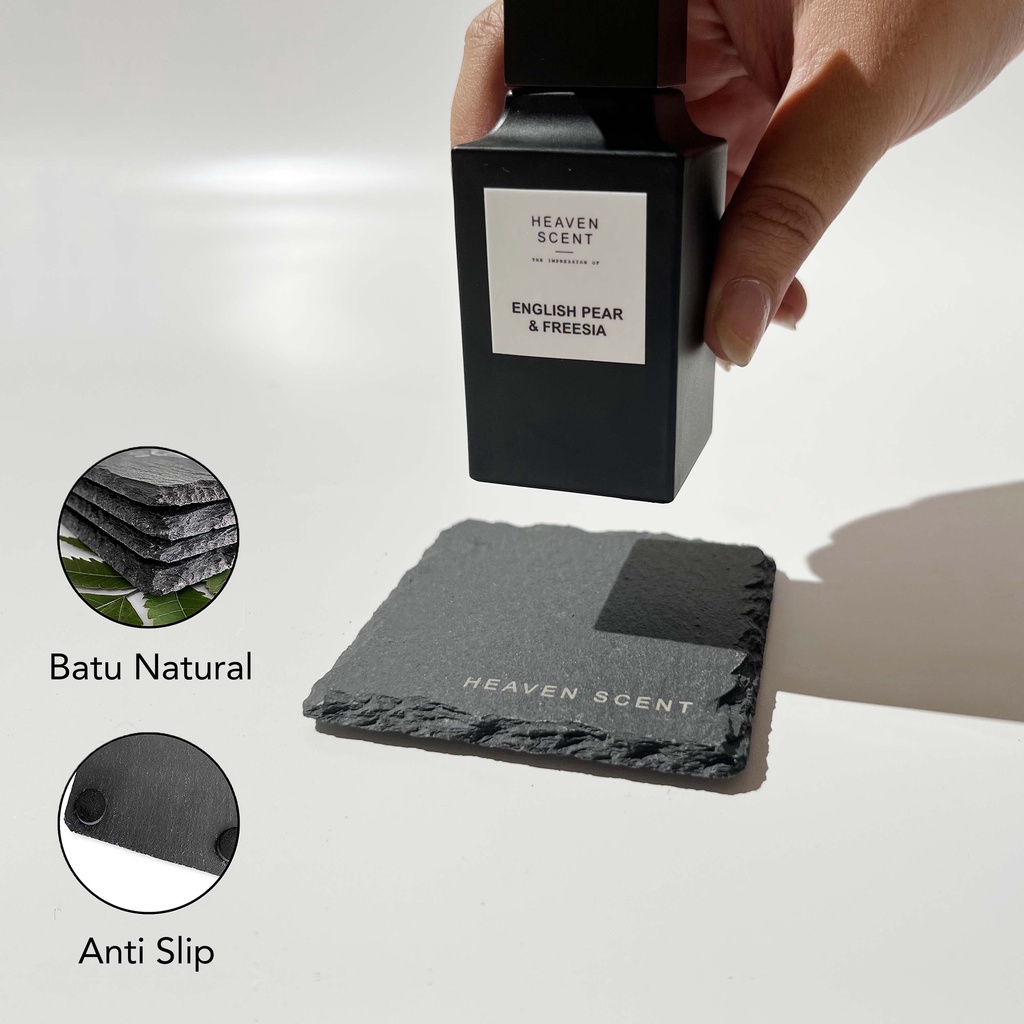 HEAVEN SCENT Slate Coaster -  Tatakan Batu Tulis Gelas Parfum Pengharum Ruangan - Natural Stone