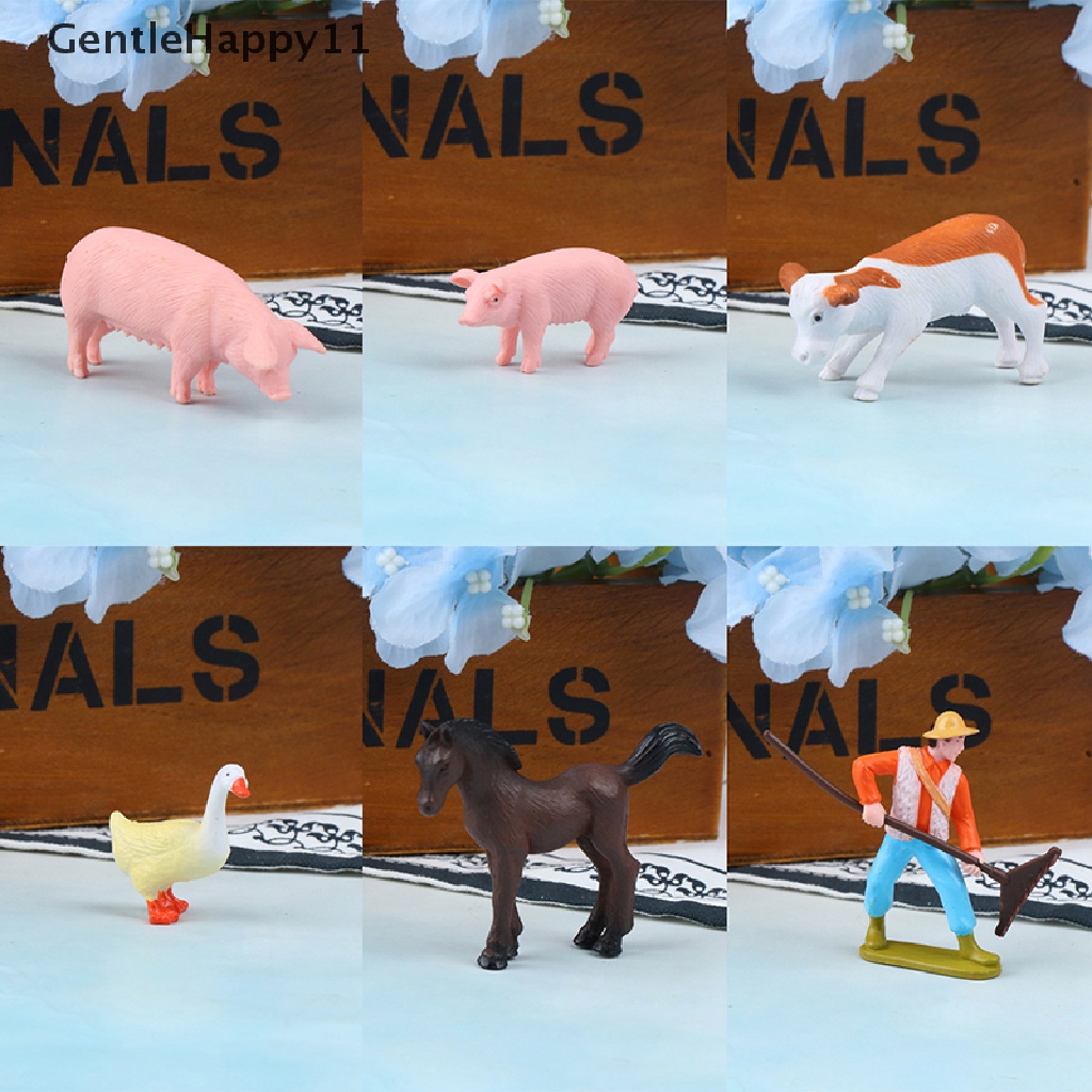 Gentlehappy DIY Pekerja Lahan Pertanian Babi Kuda Sapi Bebek Model Hewan Miniatur Dekorasi