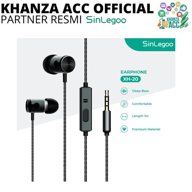 KHANZAACC SINLEGOO XH-20 Earphone In Ear Mic Super Bass Metal Material