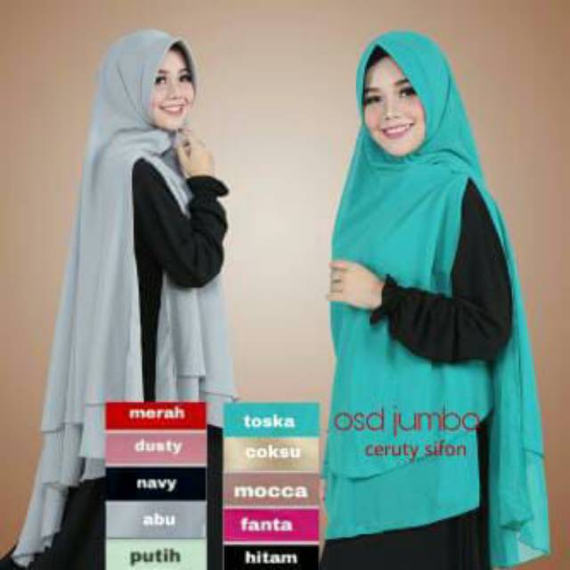 KHIMAR HIJAB JILBAB SYARI OSD JUMBO PAD ANTEM CERUTI SIFONE 2 LAYER POLOS REALPICT DAN ORI BY GEEVA