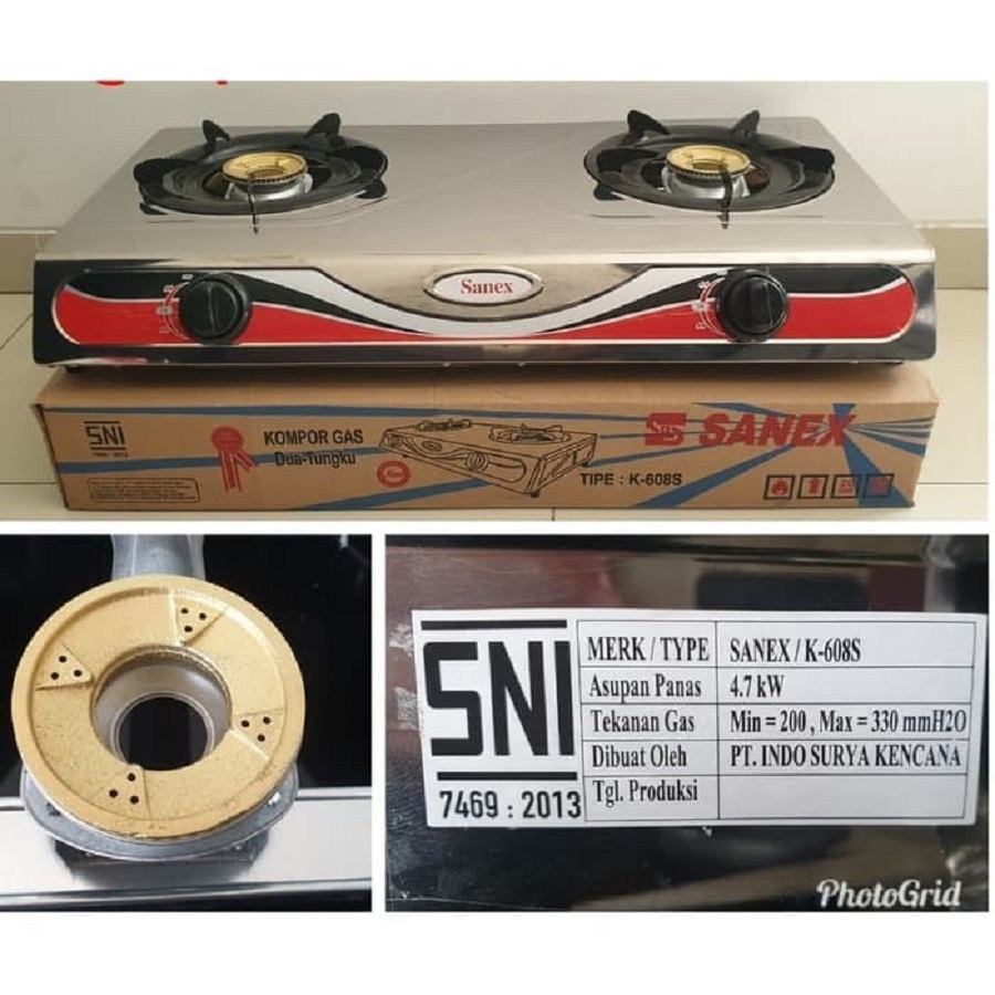 Kompor Gas 2 Tungku Stainless Steel Sanex K608S Api Besar