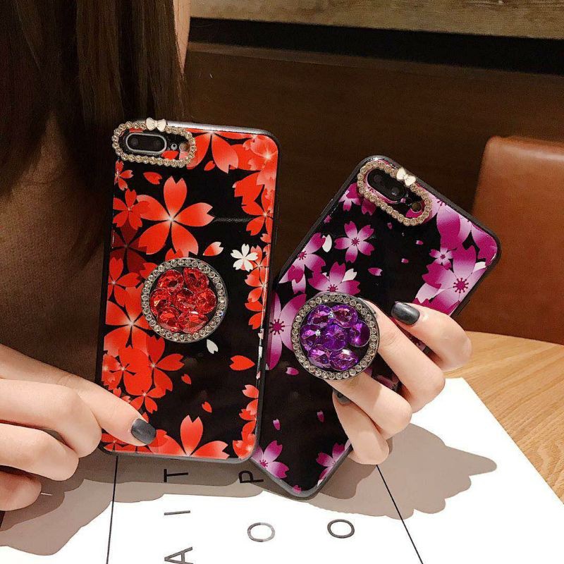 SILIKON CASE + POPSOCKET FLOWER DIAMOND OPPO A5S A7 F9 A12 | VIVO Y11 Y12 Y12i Y15 Y17