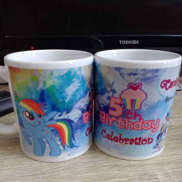 Min 12pcs - Souvenir Mug Cetak One Month / Hampers / Ultah / Manyue / Aqiqah Free Box Putih