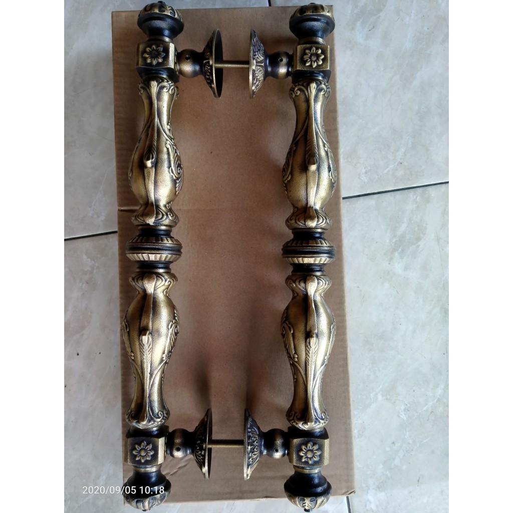 Handle pintu rumah kuningan motif barongsai baut tembus