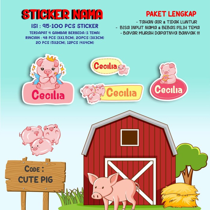 

Sticker / Stiker Label Nama Karakter Tema PIGGY GIRL / PIG