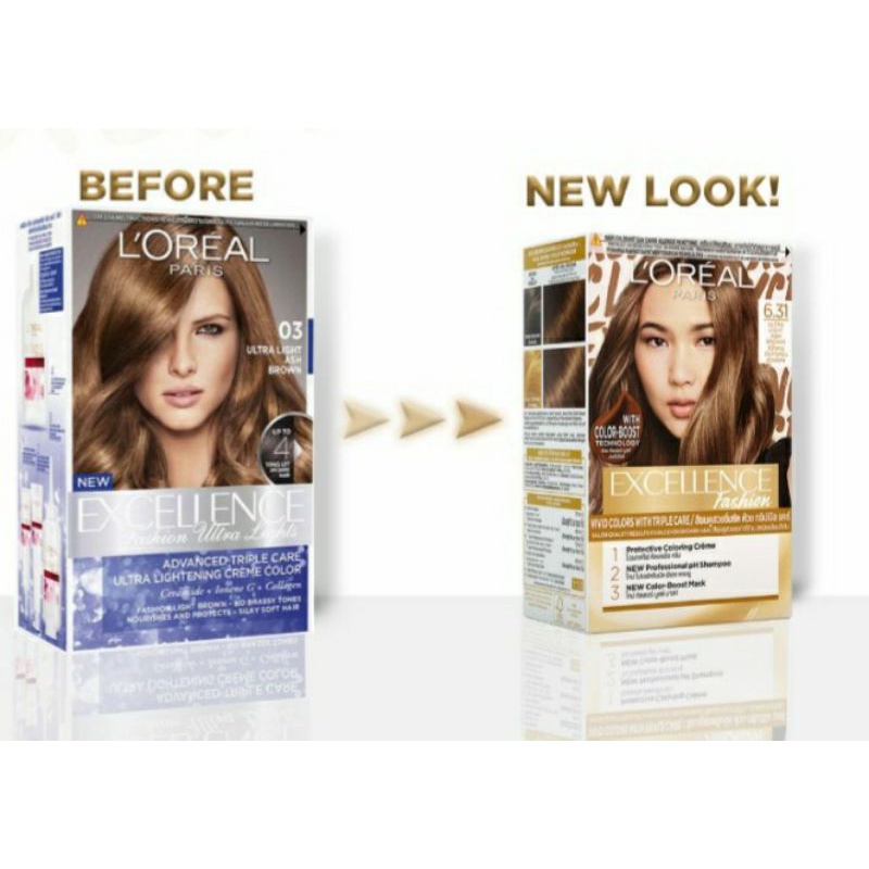 Loreal Excellence Ultra light Ash brown 03/6.31 Hair color |cat Rambut Loreal.