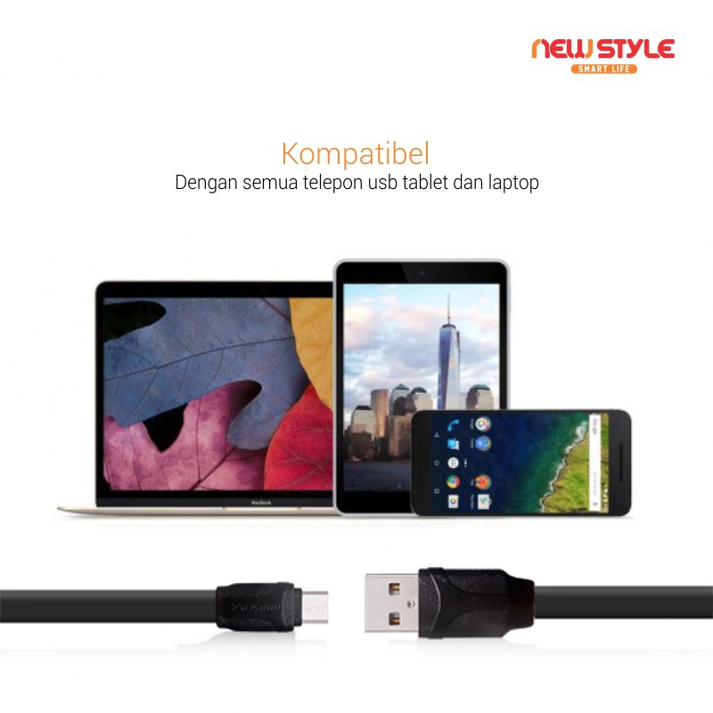 Newstyle NS02 Kabel Data Micro USB Cable Charge untuk Cas Android Samsung Oppo Vivo Xiaomi 120cm