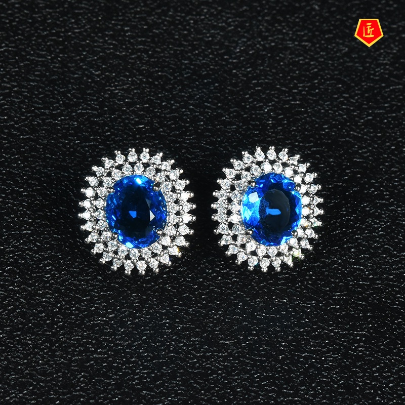 [Ready Stock]Luxury Double Layer Full Diamond Necklace Set Rings Stud Earrings