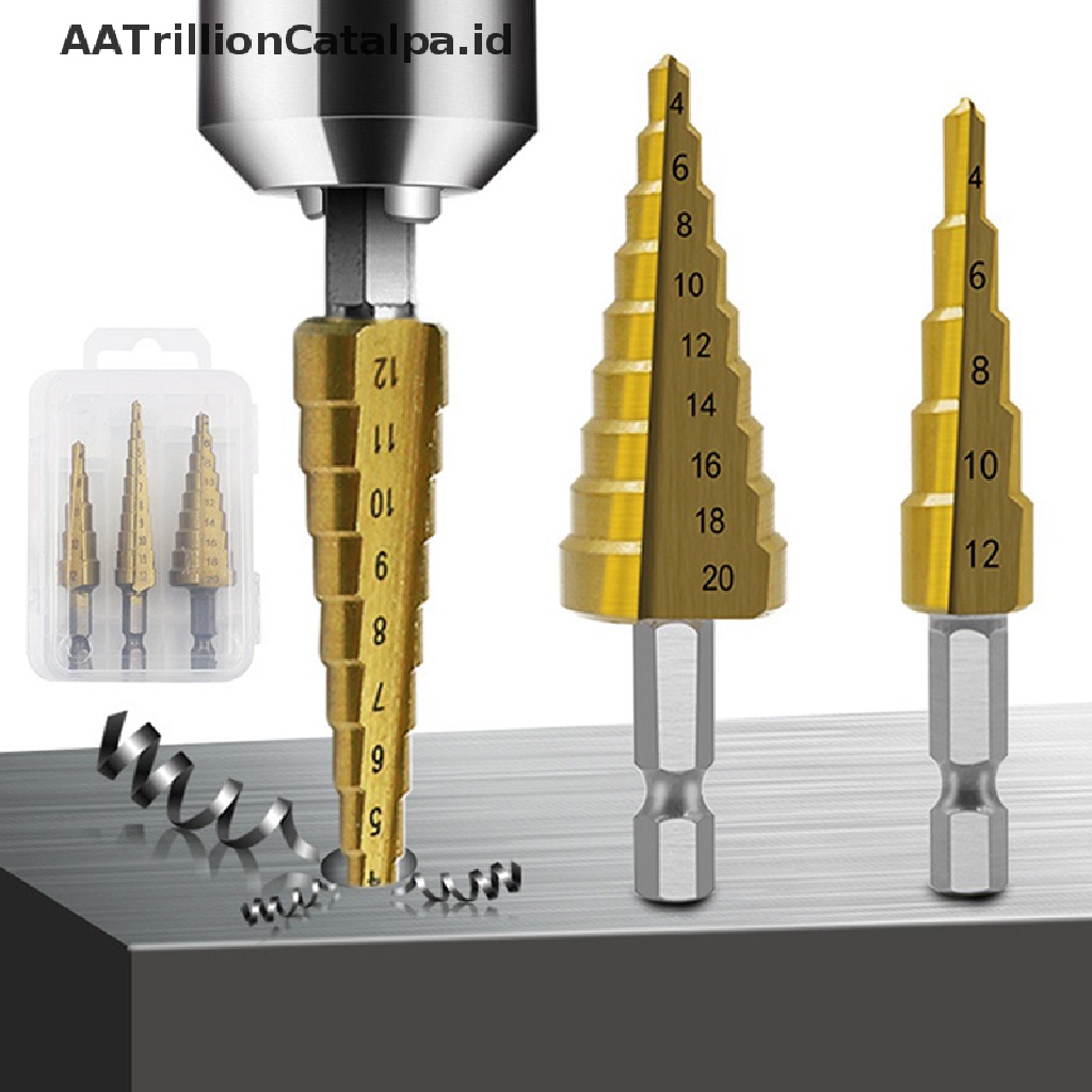 Aatrillioncatalpa 3Pcs Mata Bor HSS Lapis Titanium Untuk Melubangi Kayumetal