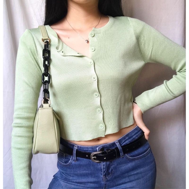 Crop top Cardigan Rajut/ Crop Angel lengan panjang (atasan wanita lengan panjang) Crop 7 kancing