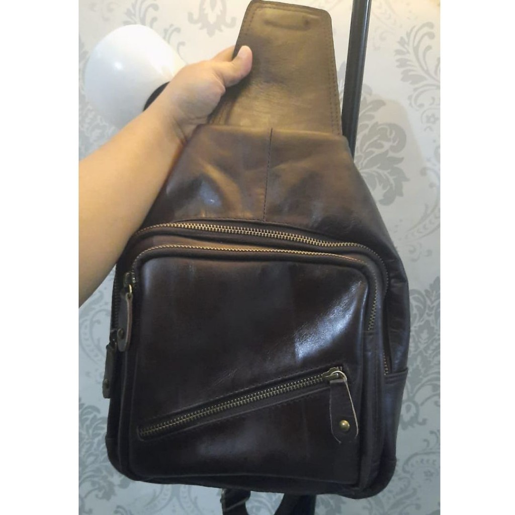 Tas Kulit Asli Pull Up Tas Selempang Laki-laki