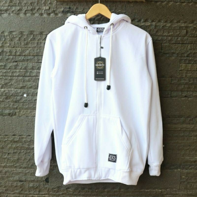 Jaket Sweater Putih Polos Original Ghoniyu Pria Wanita Jumbo Hoodie