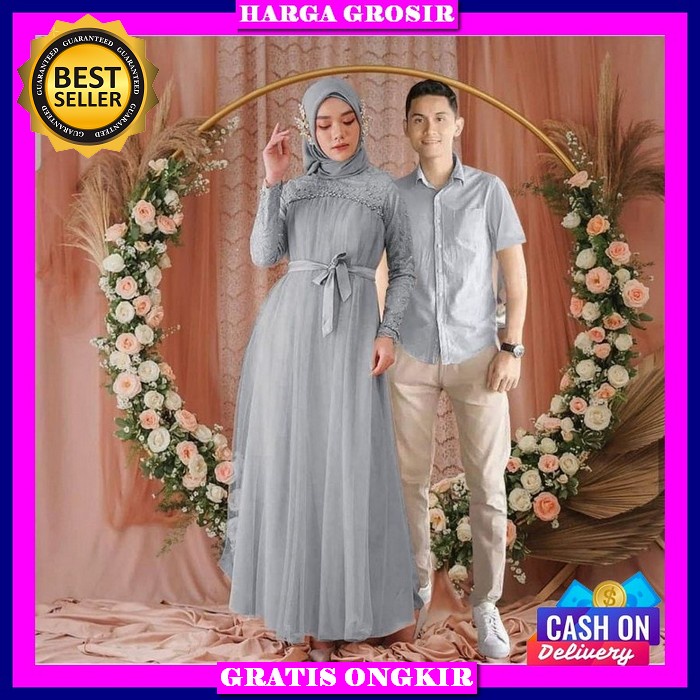 Baju Cauple Brukat Pasangan Muslim Casual Kondangan Terbaru 2023 Cp Marina Kekinian Elegan Ukuran Xl