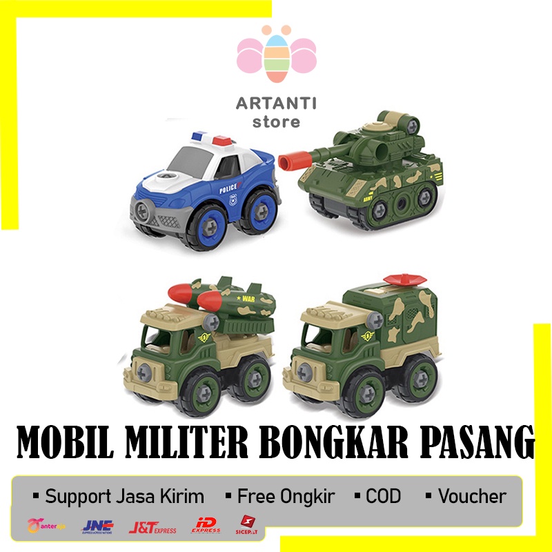 Mainan Mobil mobilan Bongkar Pasang DIY Edukasi Laki Laki Assembly Toy Militer Police