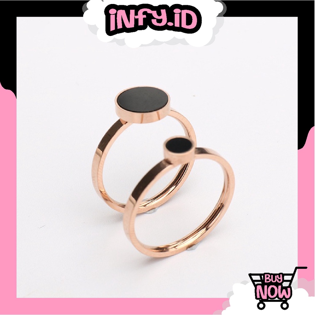 INFY - A061 Cincin Titanium Lapis Warna Emas 18K Bentuk Bulat Bahan Warna Hitam Bulgar