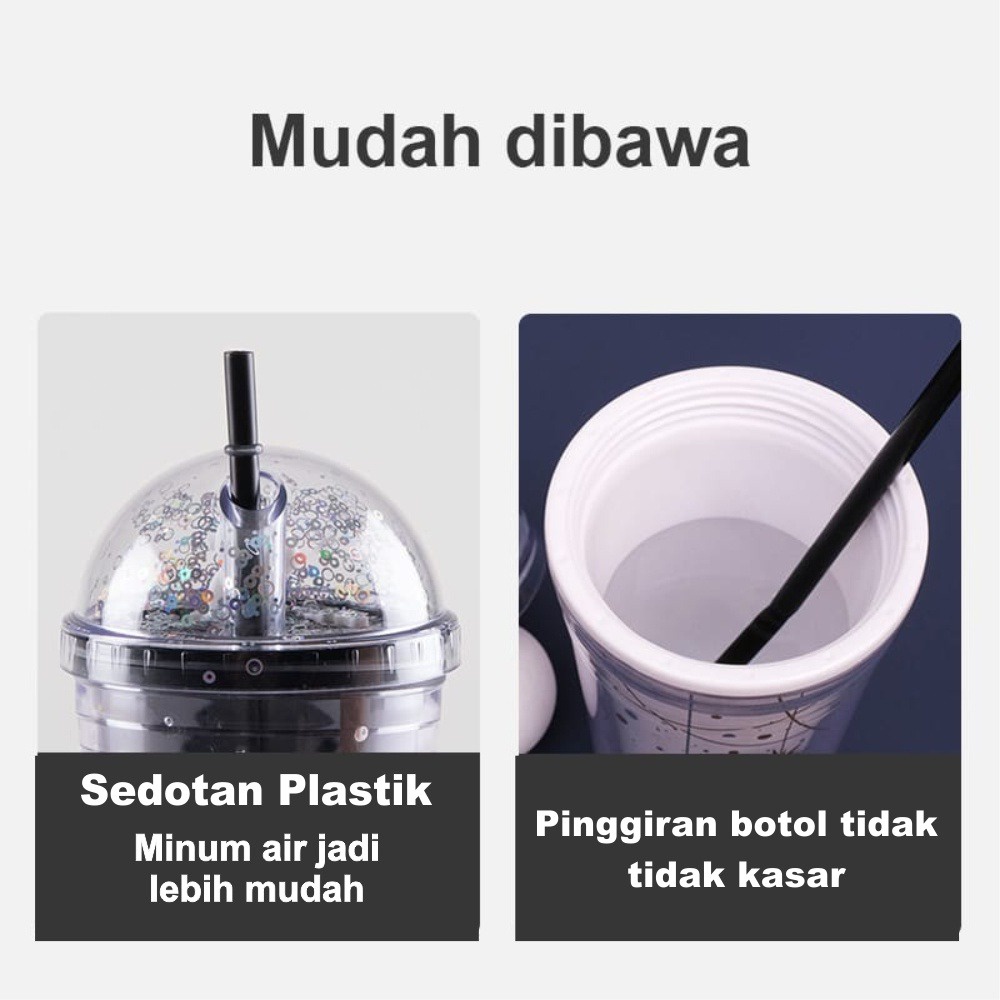 Botol Minum Tumbler + Sedotan Seri Bintang Planet Tempat Air Minum Sedotan Straw Large Water SH-8