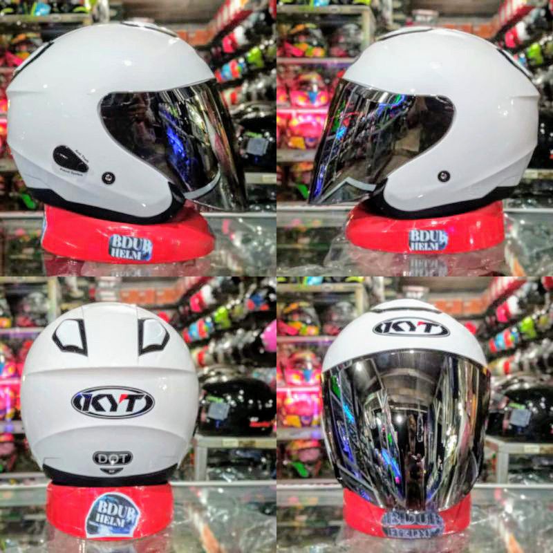 Helm KYT KYOTO R SOLID WHITE Original modif (PAKET GANTENG)-WHITE /VENOM/SILVER